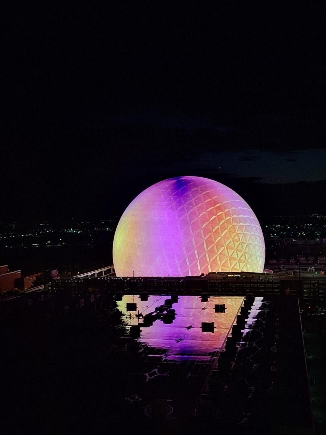 The Sphere at night, seen from the Suite during CES 2026